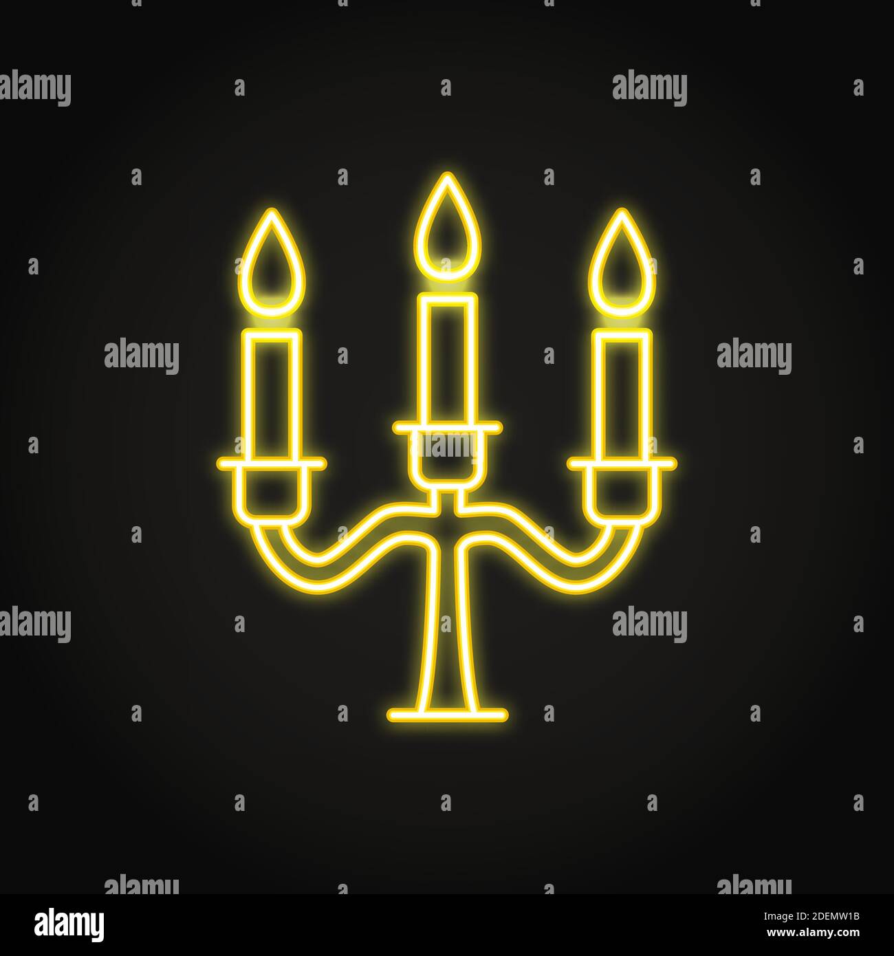Candelabrum icon in neon line style. Chandelier with burning candle