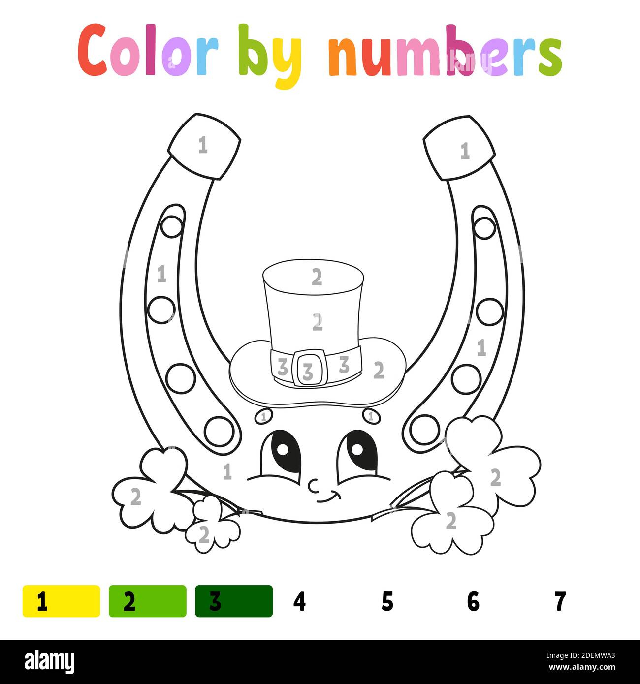 Color by numbers. Coloring book for kids. Vector illustration. Cartoon character. Hand drawn. Worksheet page for children. Isolated on white backgroun Stock Vector