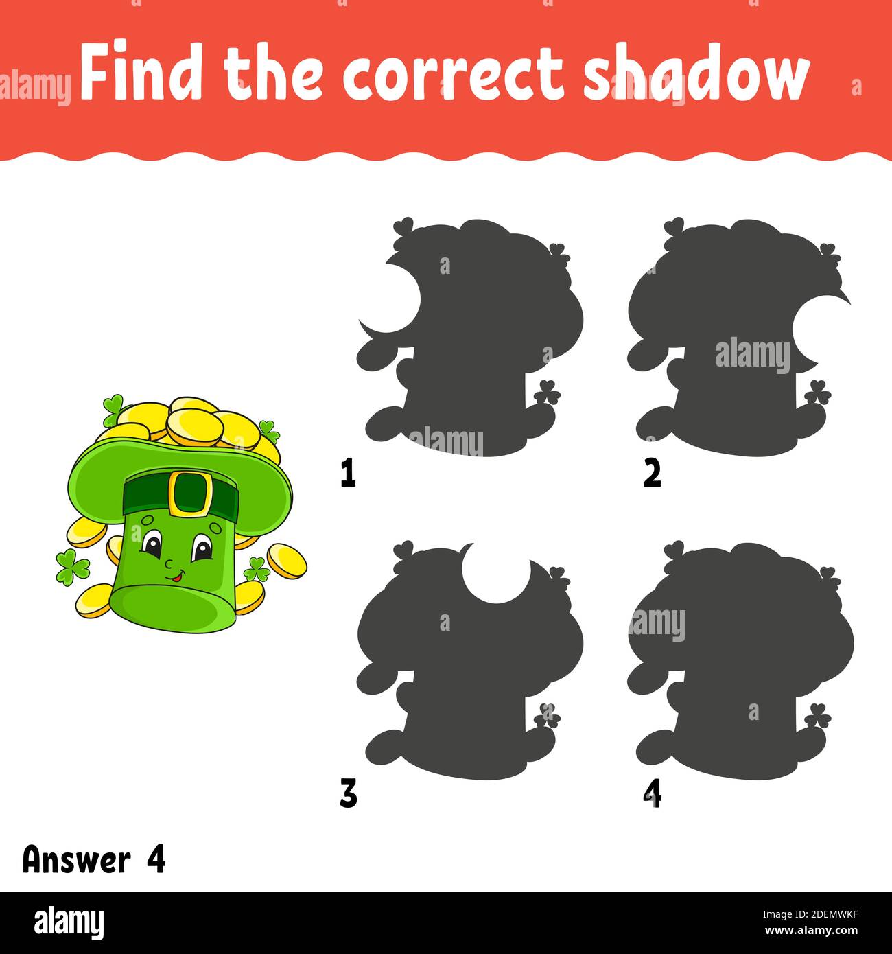 Find the correct shadow. Education developing worksheet. Matching game for kids. Activity page. Puzzle for children. Cartoon character. Isolated vecto Stock Vector