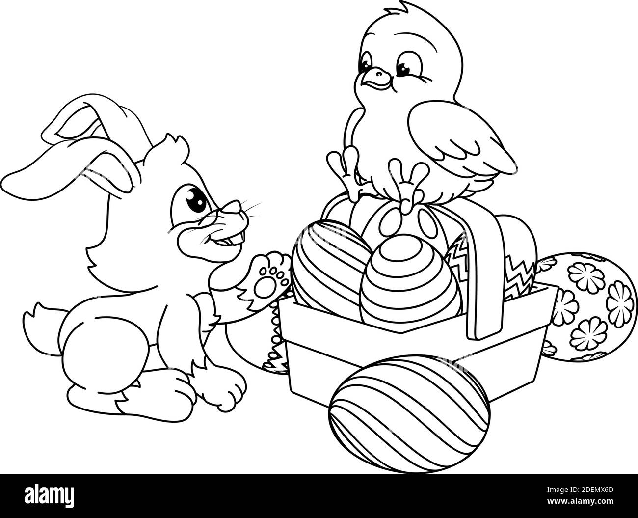 Easter Eggs Bunny and Chick Coloring Book Cartoon Stock Vector
