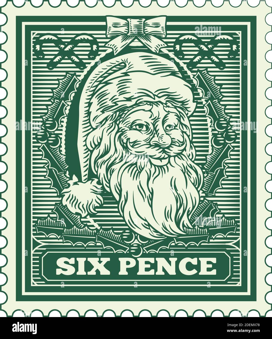 Santa Claus Christmas Postage Letter Post Stamp Stock Vector