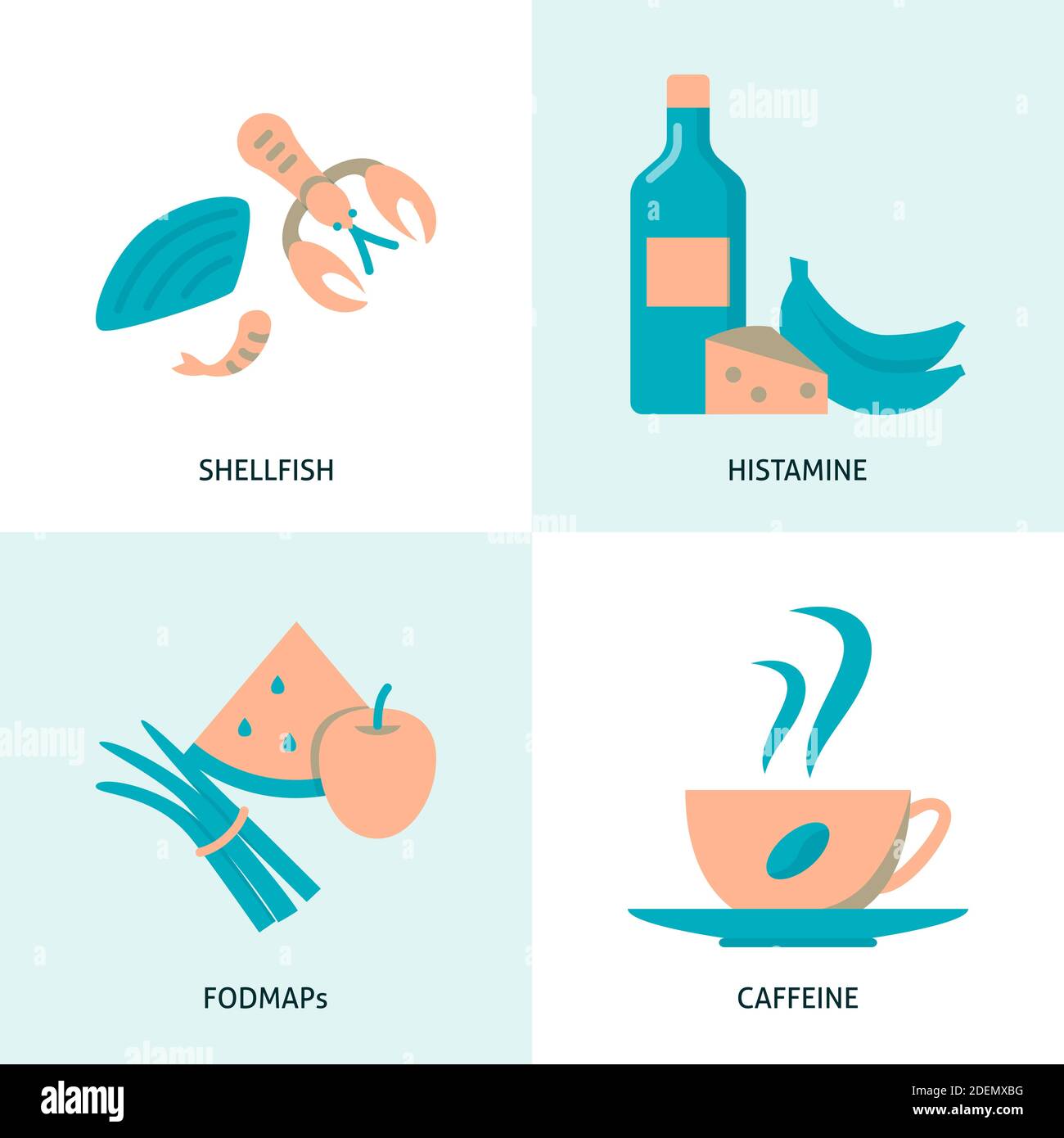 Allergy causing products icon set in flat style. Food intolerance ...