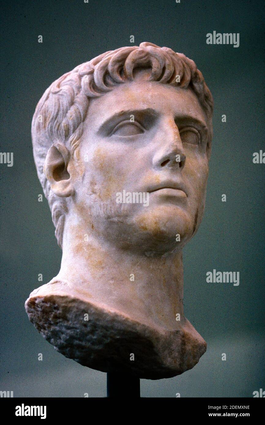 Marble Bust, Sculpture or Portrait of Gaius Caesar (20AD-AD4) Roman Consul & Grandson of Augustus Stock Photo