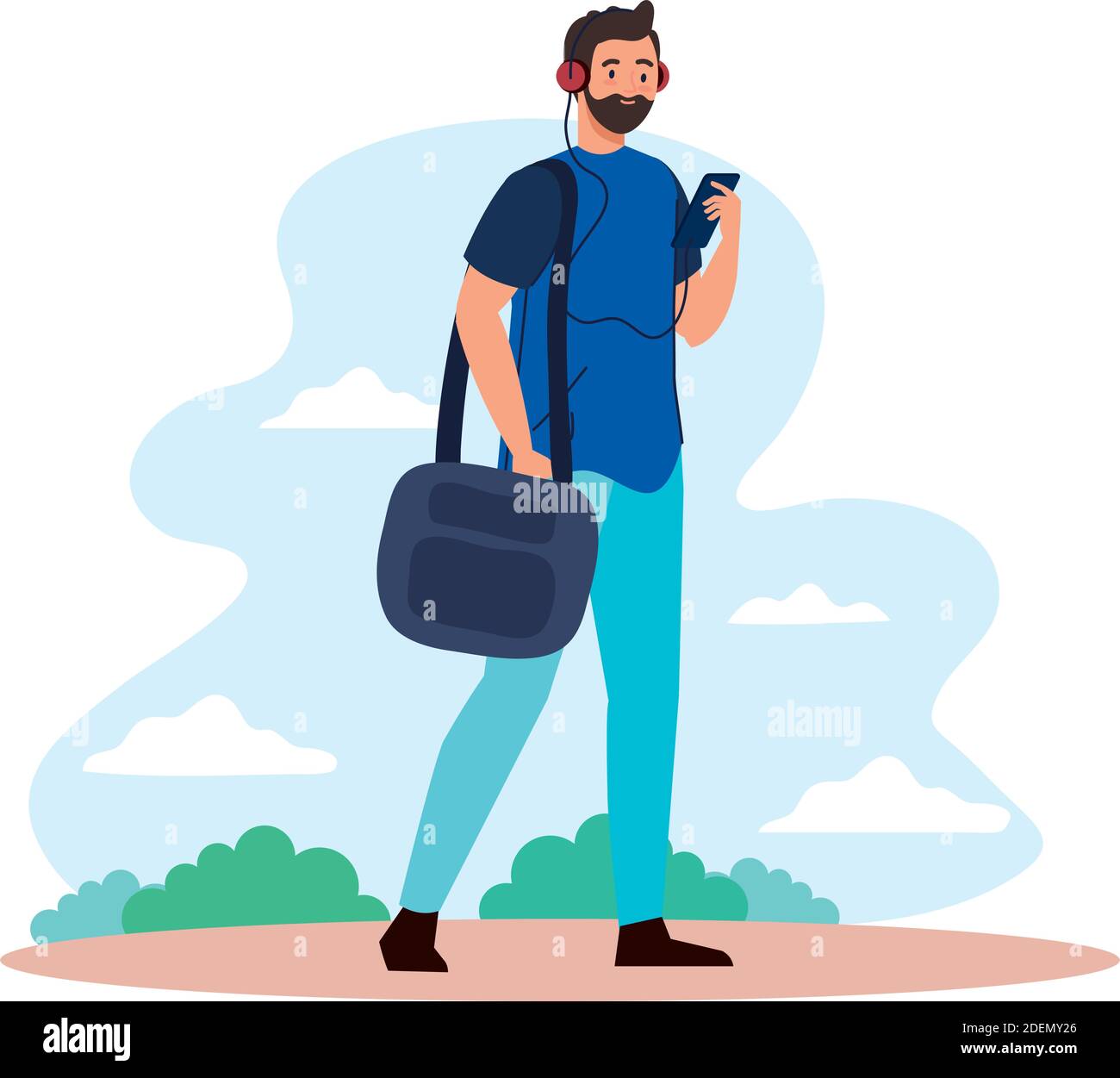 man with smartphone and bag at park vector design Stock Vector Image ...