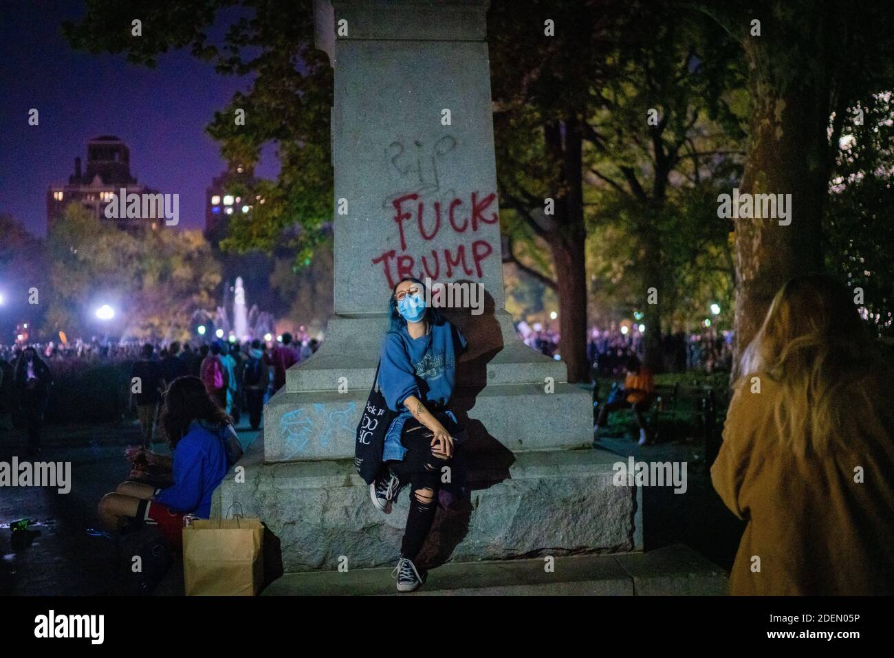 NEW YORK, UNITED STATES - Nov 08, 2020: New Yorkers celebrate Joe Biden's election victory over Donald Trump in Manhattan's Washington Square Park Stock Photo