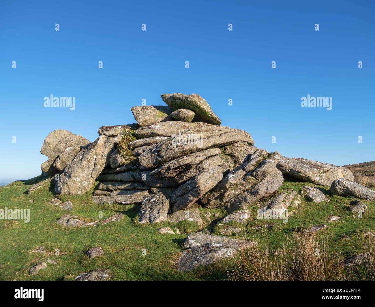 Rocky outcrop, tor in Dartmoor National Park near Belstone. Devon, England. Stock Photo