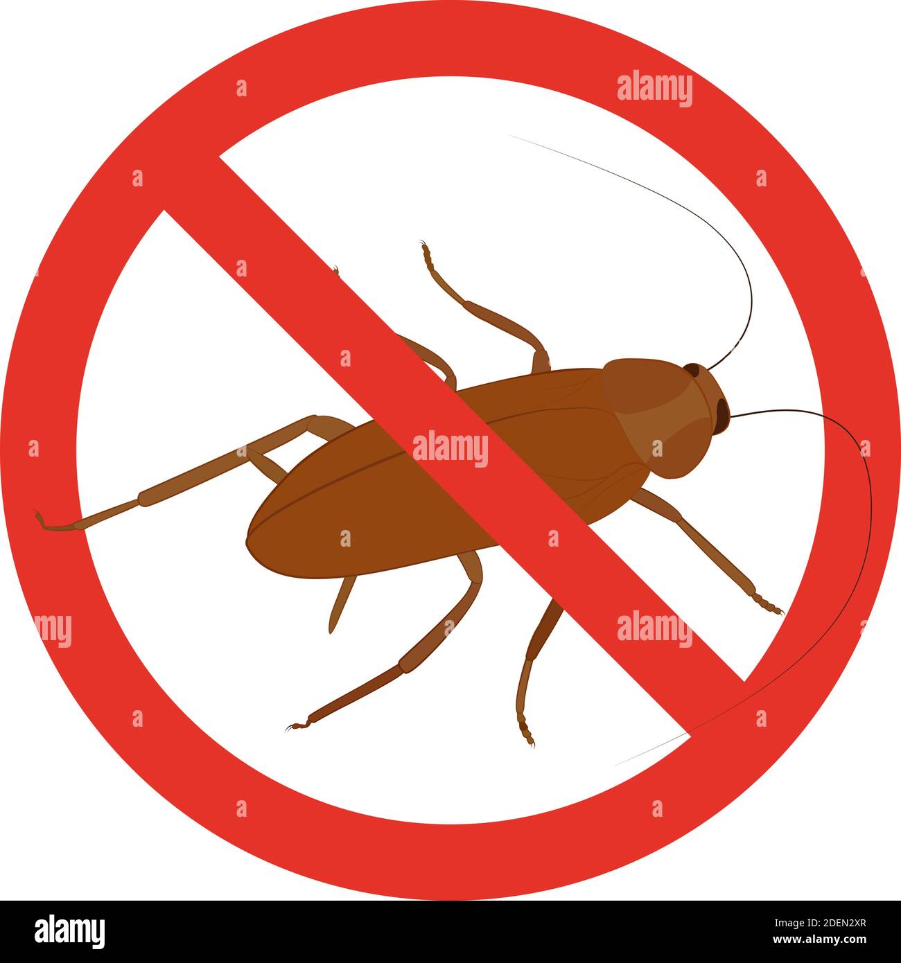 Stop cockroach cartoon icon with red circle. No insects symbol. Vector anti bugs sign illustration Isolated on white. Stock Vector