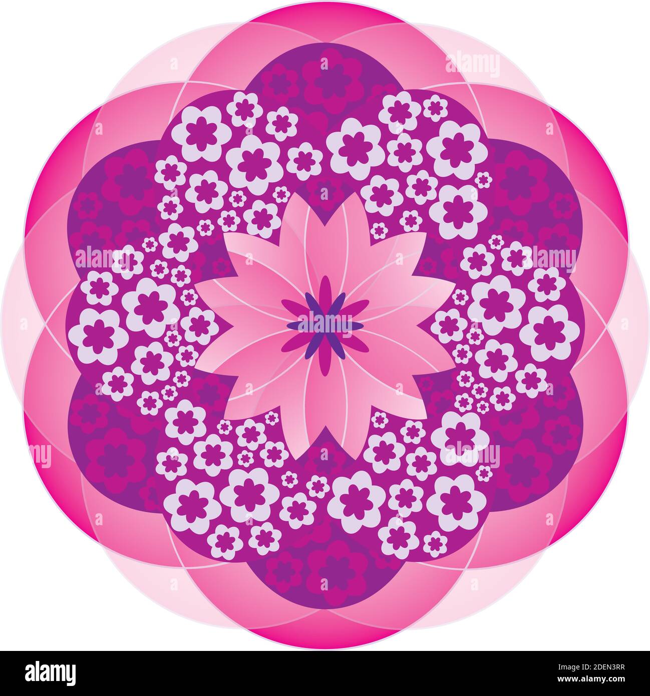 Unique Big Flower Mandala with Small Ones in Pink Stock Vector