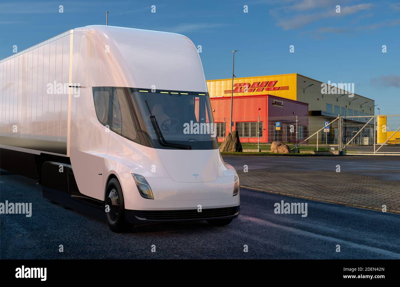 Tesla Semi Truck at the DHL logistics center Stock Photo Alamy