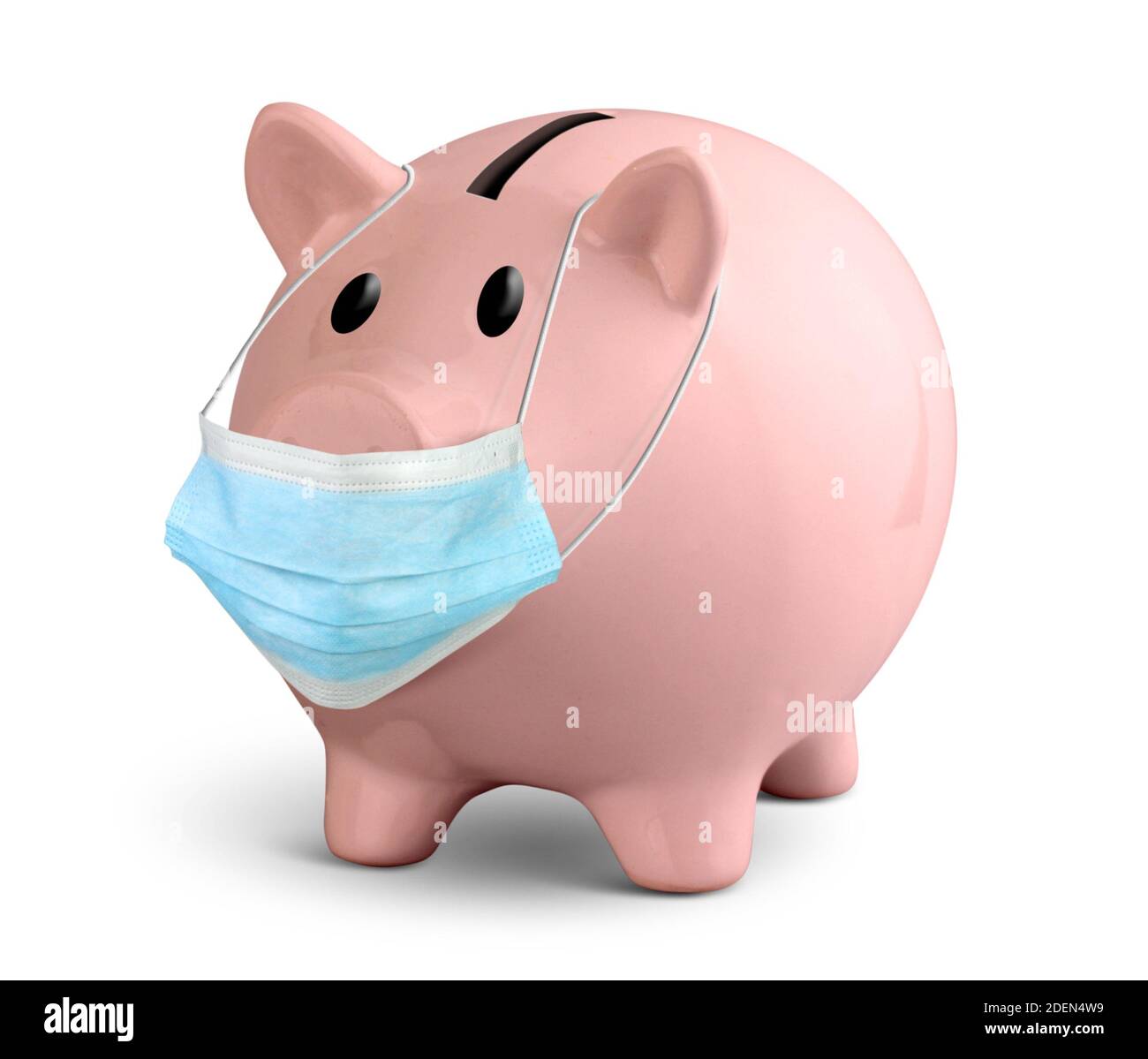 Concept of coronavirus economic crisis. Piggy bank with mask Stock Photo