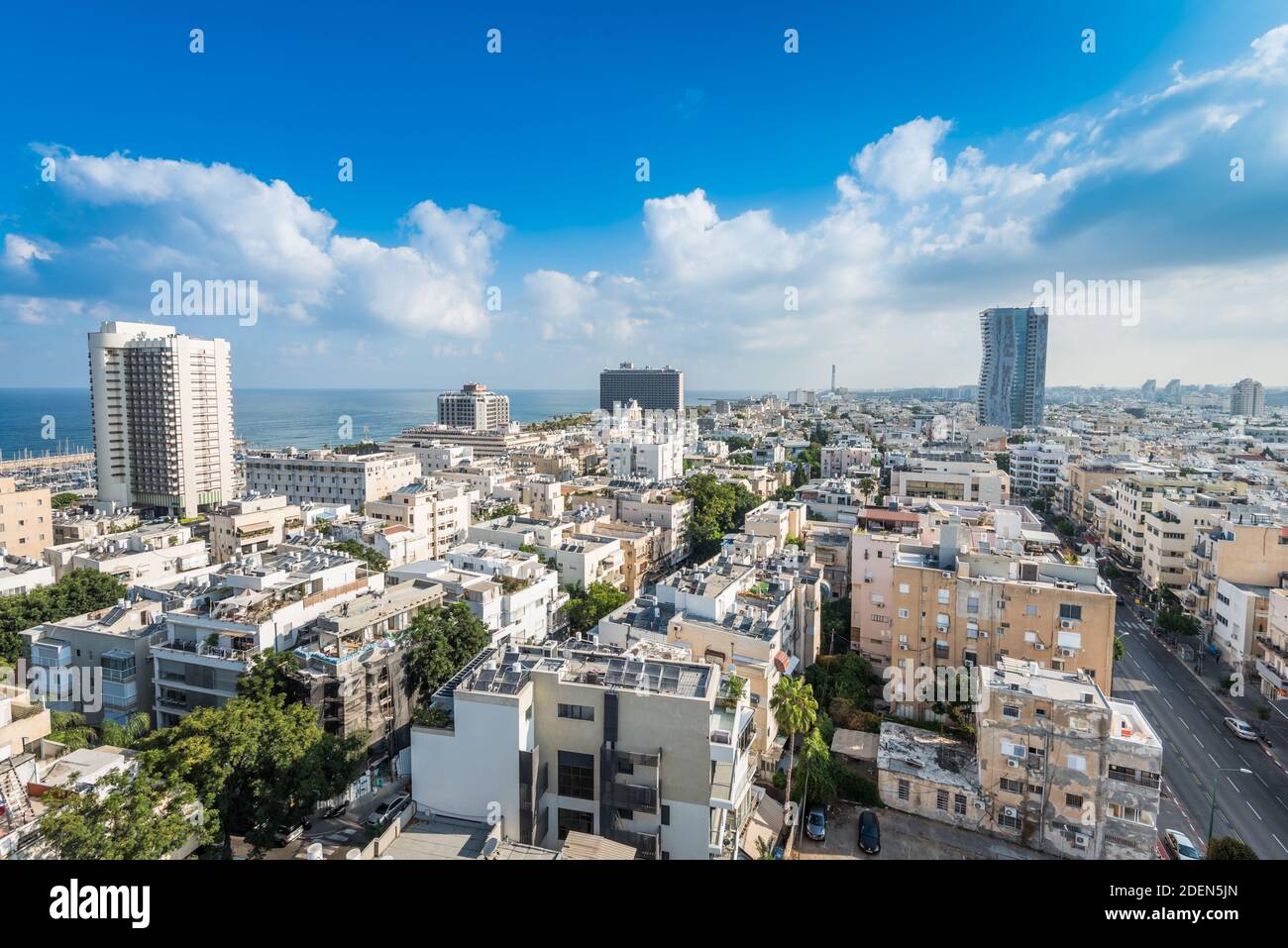Aerial view of Tel Aviv City with modern skylines and luxury hotels against  blue sky at the beach near the Tel Aviv port in Israel Stock Photo - Alamy