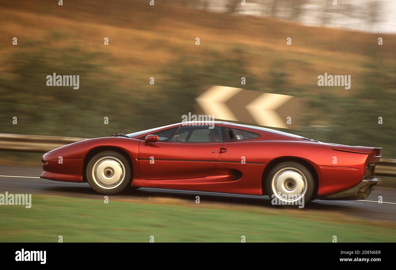 Jaguar XJ220 testing at the Millbrook Proving ground UK 1991 Stock Photo