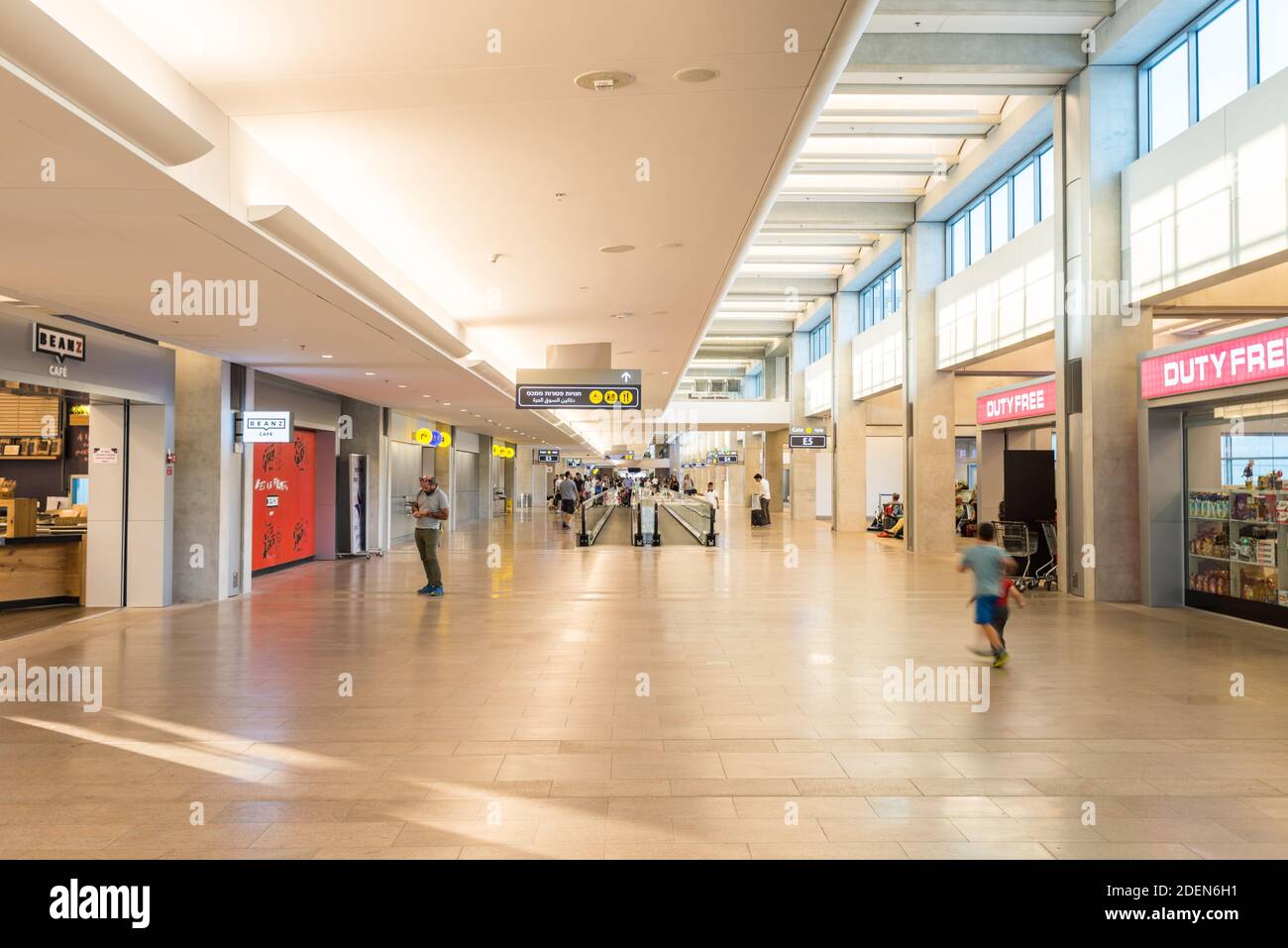 Interiors with duty free shops of Ben Gurion International Airport in Tel Aviv in Israel Stock