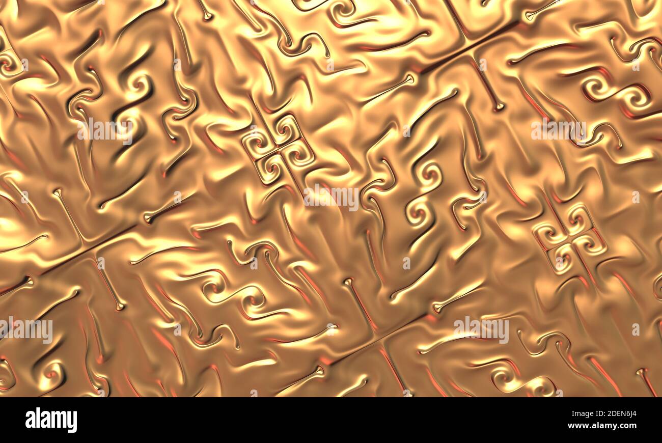 3d illustration in the form of liquid gold with a pattern on the ...