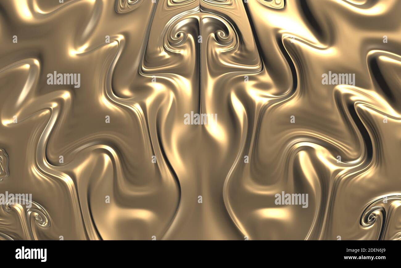3d illustration in the form of liquid gold with a pattern on the ...