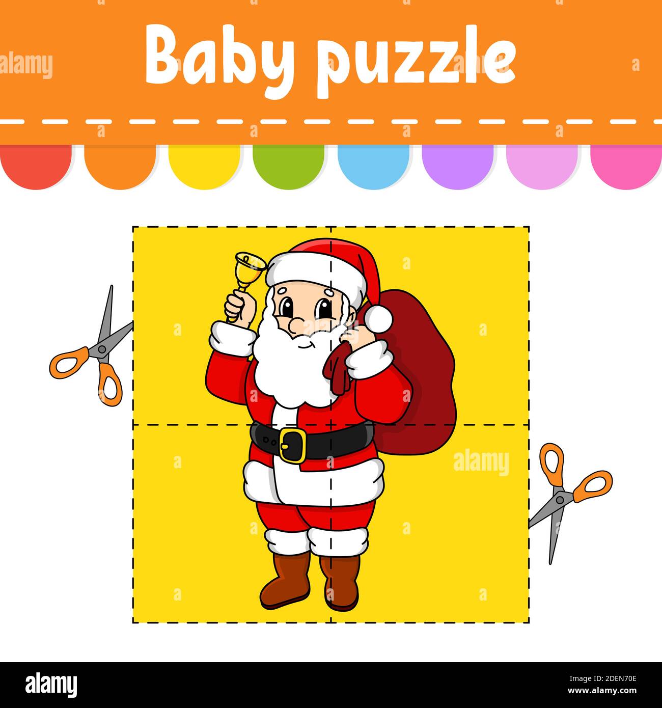 Baby puzzle. Easy level. Flash cards. Cut and play. Christmas theme