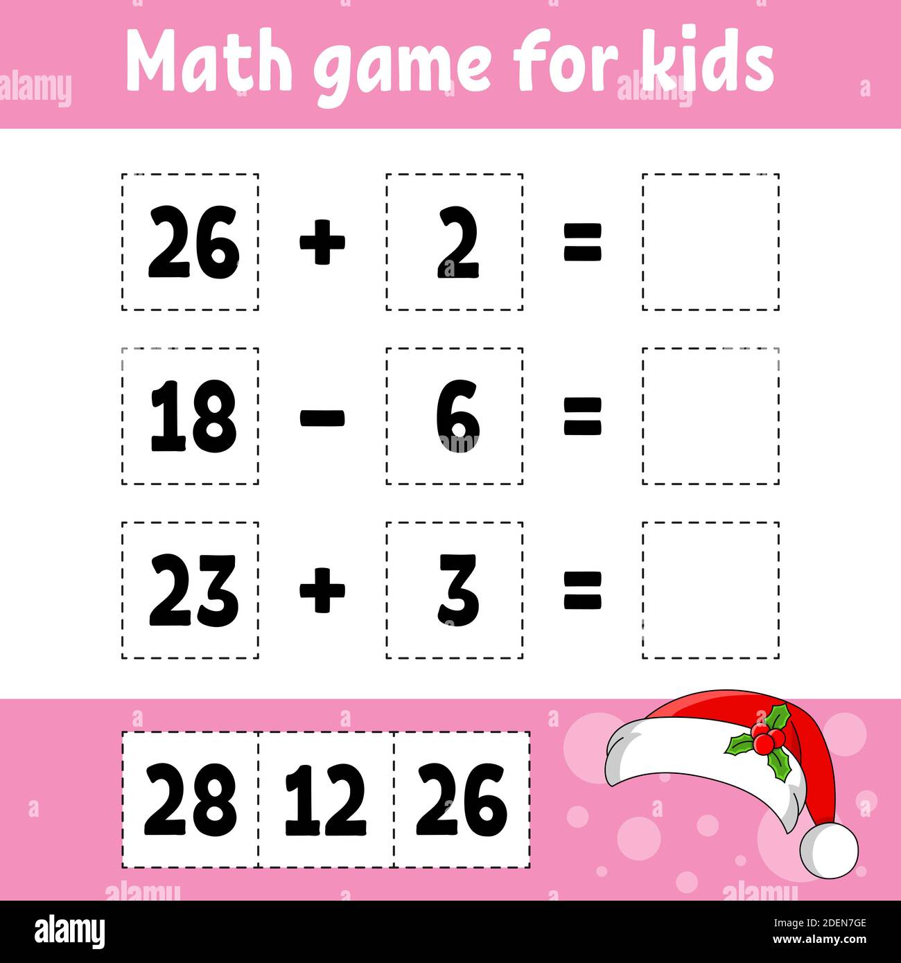 Math game for kids. Christmas theme. Education developing worksheet. Activity page with pictures. Game for children. Color isolated vector illustratio Stock Vector