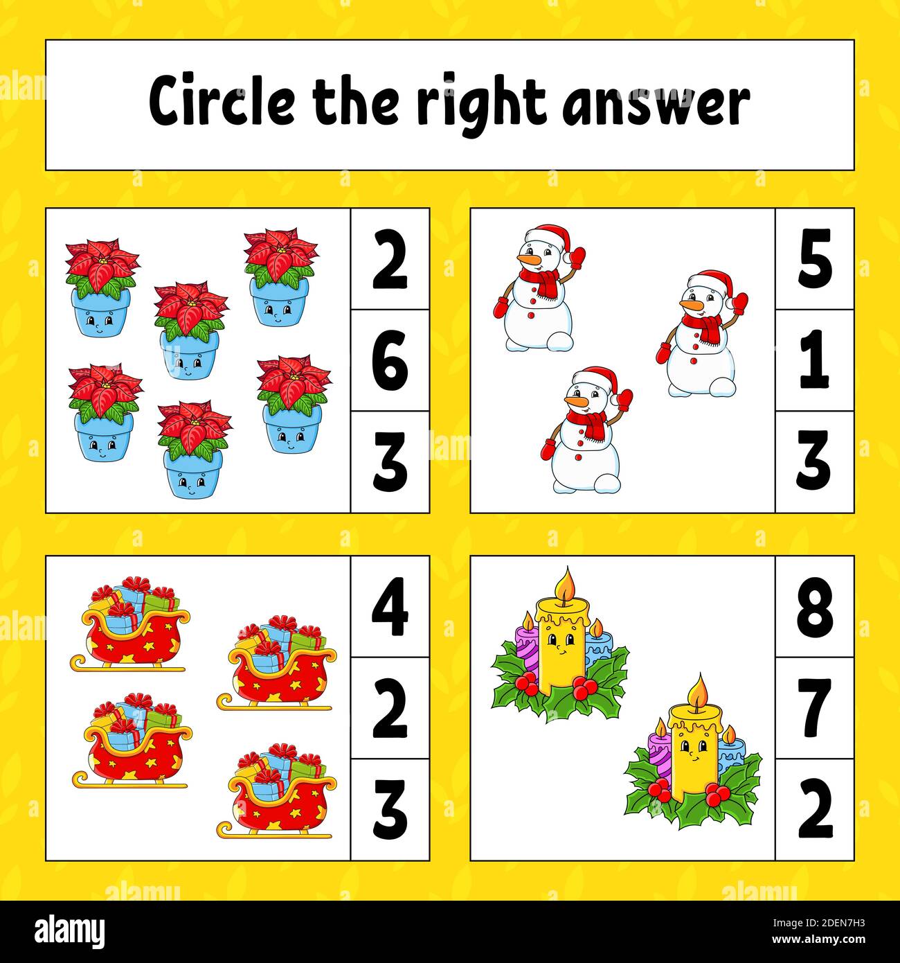 Circle the right answer. Christmas theme. Education developing worksheet. Activity page with pictures. Game for children. Color isolated vector illust Stock Vector