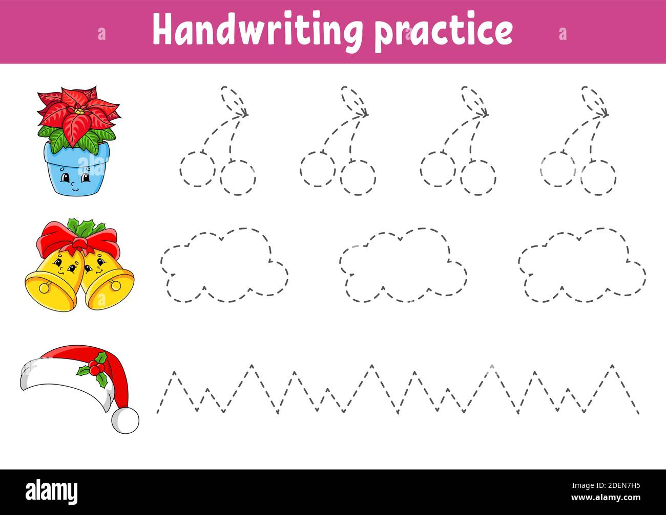 Handwriting pactice. Christmas theme. Education developing worksheet. Activity page. Color game for children. Isolated vector illustration. Cartoon ch Stock Vector