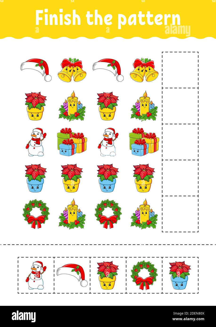 Finish the pattern. Cut and play. Christmas theme. Education developing ...