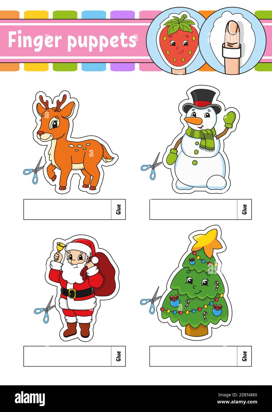 Finger puppets. Activity Game for kids. Cute characters. Cartoon style. Christmas theme. Color vector illustration. Stock Vector
