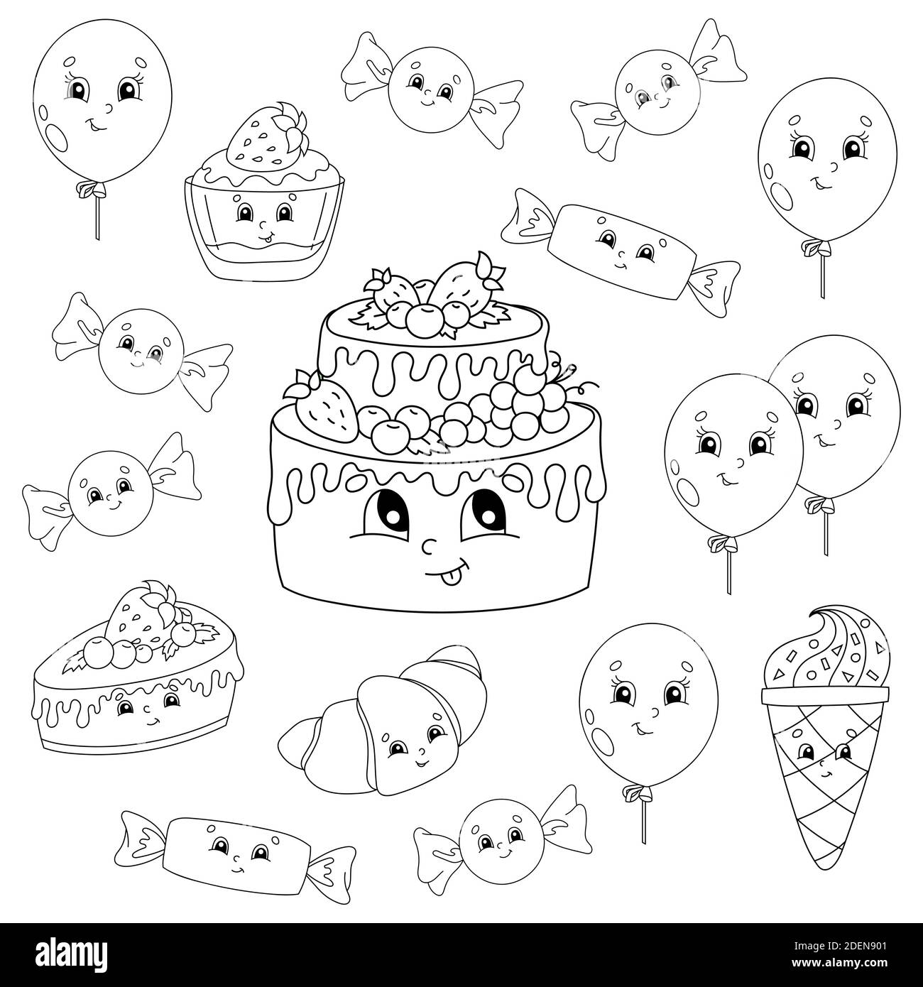 https://c8.alamy.com/comp/2DEN901/coloring-book-for-kids-happy-birthday-theme-cheerful-characters-vector-illustration-cute-cartoon-style-black-contour-silhouette-isolated-on-whit-2DEN901.jpg