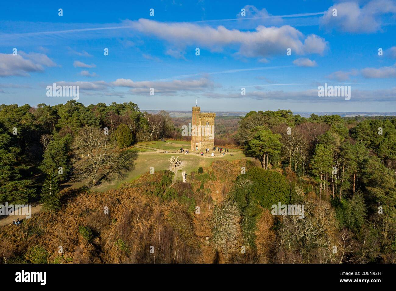 landscape aerial image of Leith Hill Tower the highest point in South