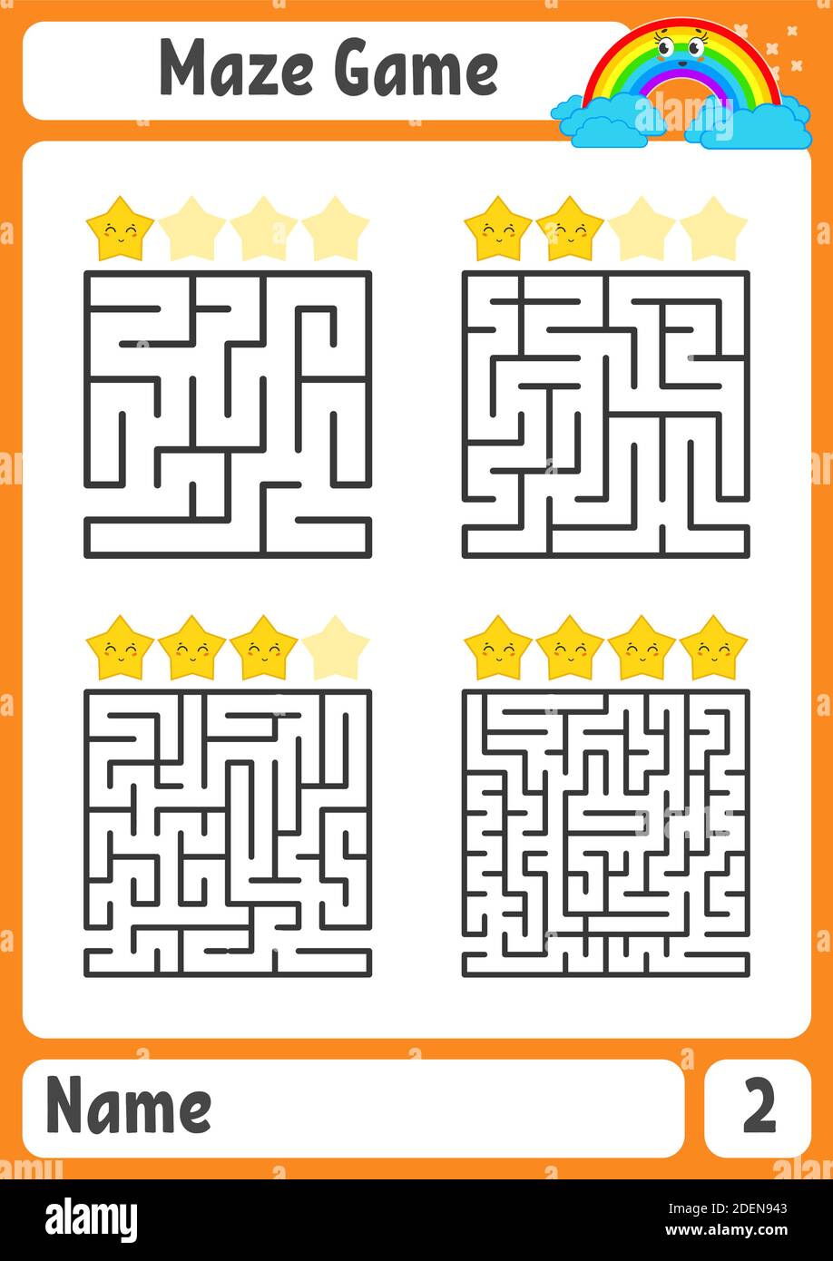 Square maze. Game for kids. Puzzle for children. Labyrinth conundrum. Color vector illustration. Find the right path. The development of logical and s Stock Vector