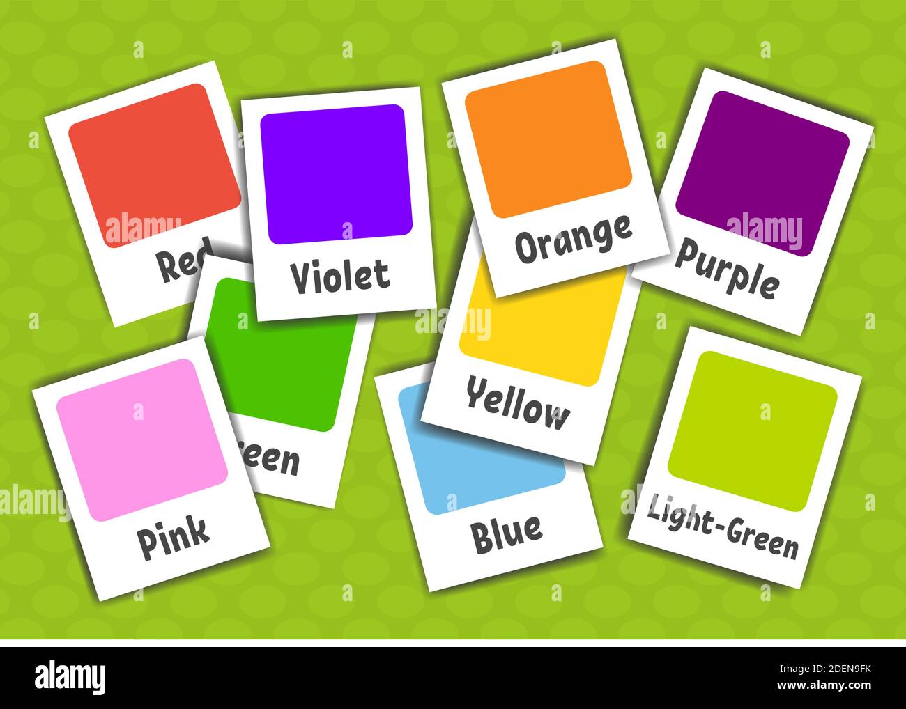 Flash cards. Learning colors. Vector illustration isolated on green background. Cartoon style. Stock Vector