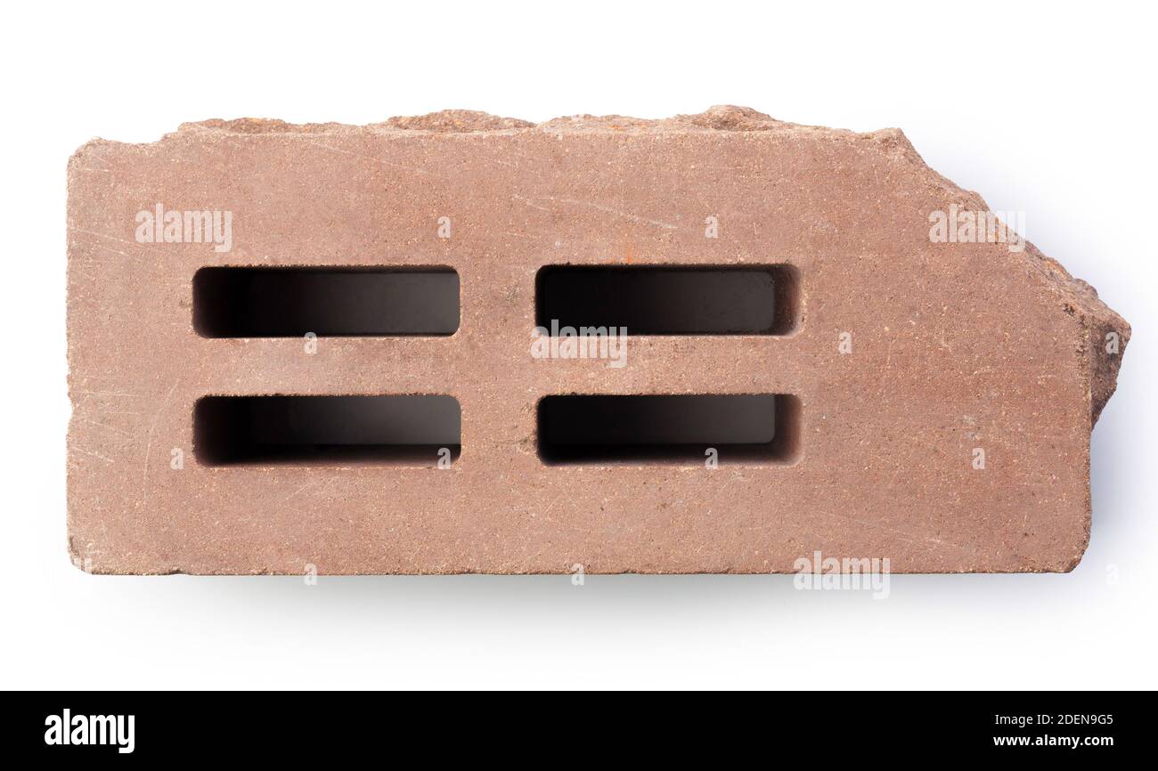 Brick outer textured isolated on white background. Hollow red brick. Stock Photo