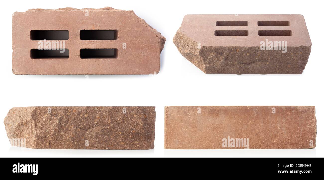 Brick outer textured isolated on white background. Hollow red brick. Stock Photo