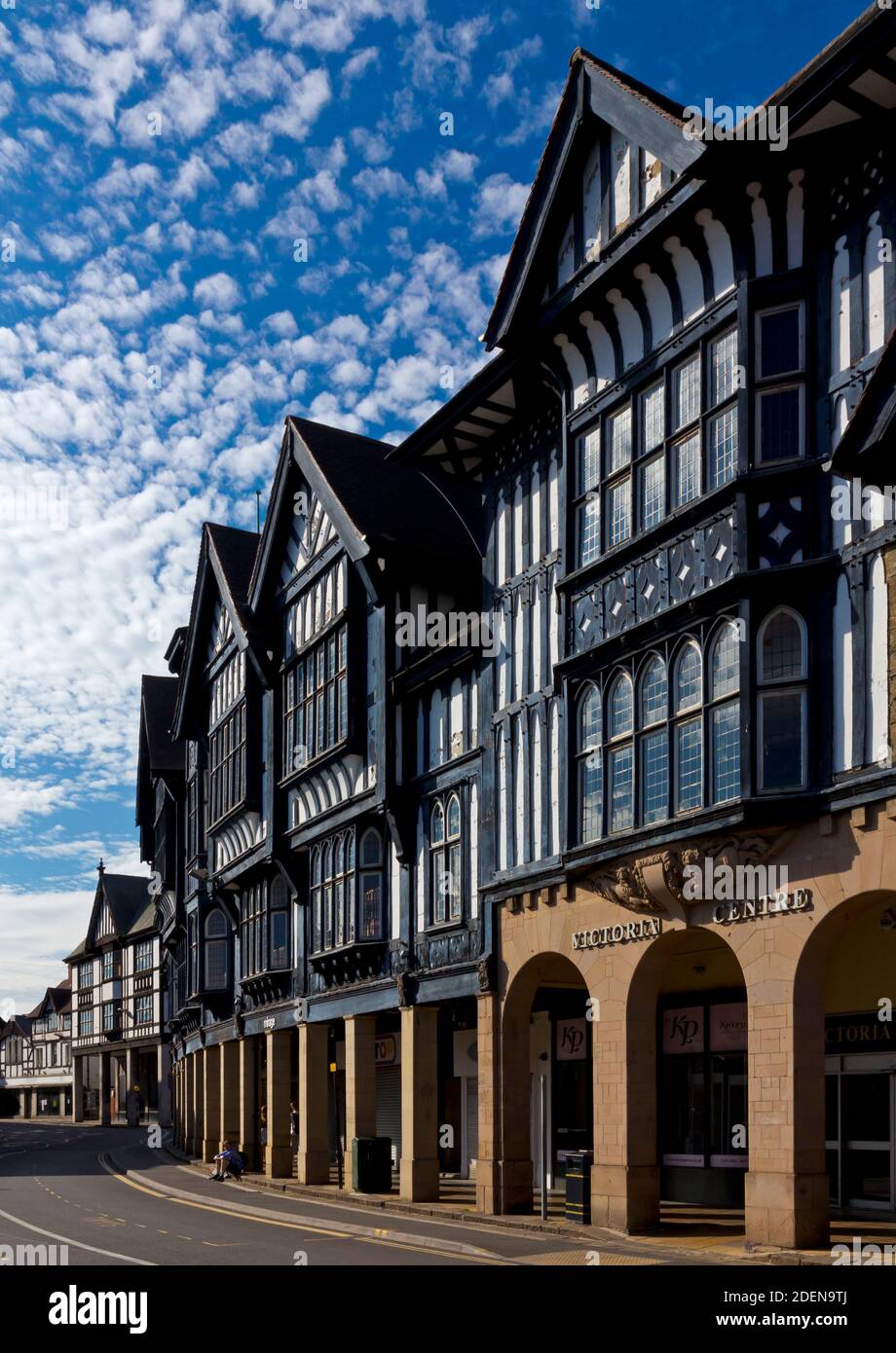 Half timbered mock Tudor buildings in Knifesmithgate a street in the central shopping area of Chesterfield Derbyshire England UK Stock Photo