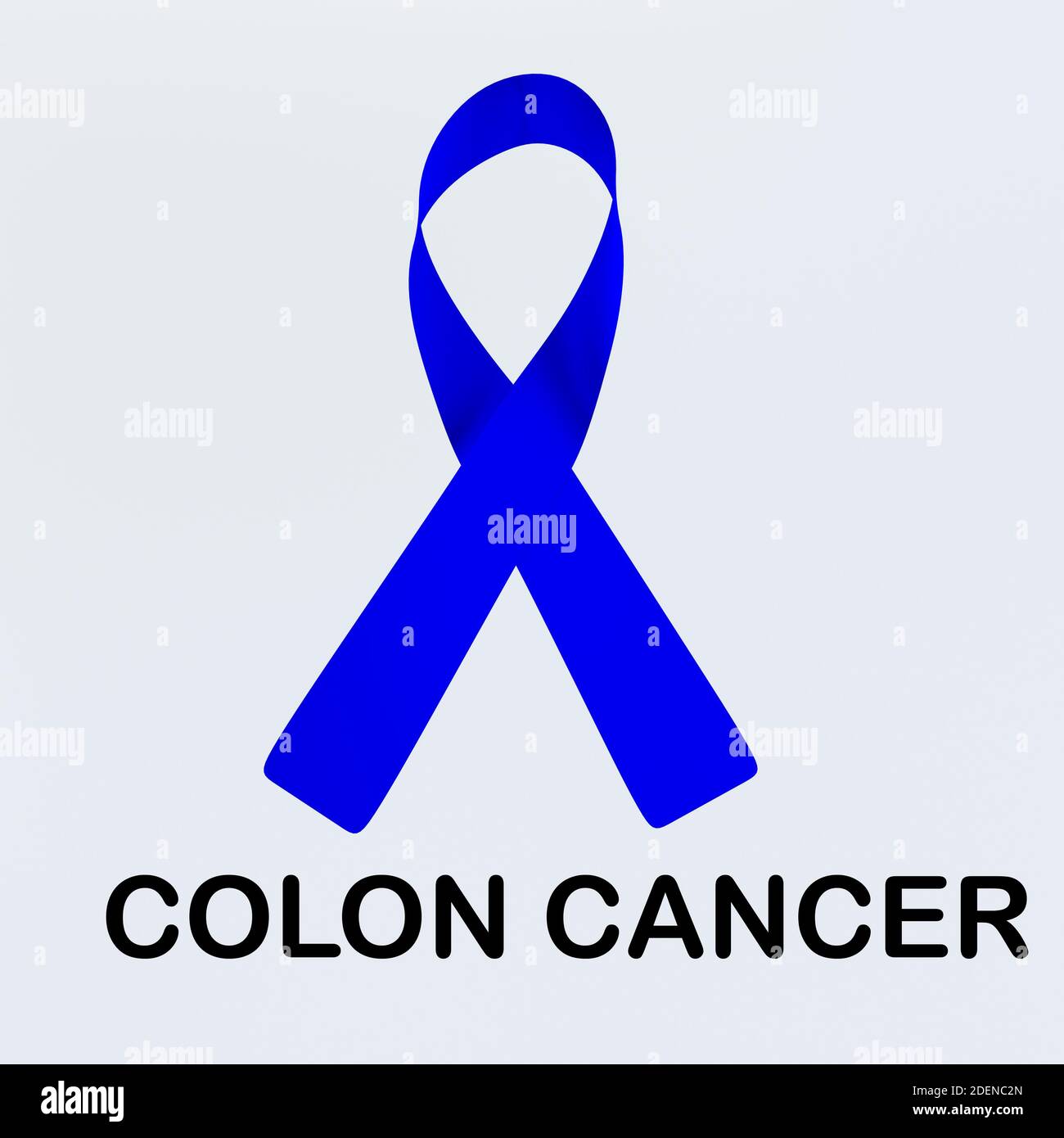3D illustration COLON CANCER script below an awareness ribbon of colon cancer, isolated over pale blue background. Stock Photo