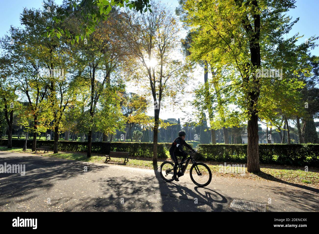 italy, rome, villa borghese, cycling Stock Photo