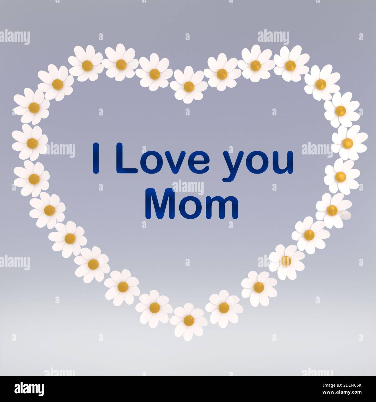 3d illustration of I Love you Mom text within a heart silhouette ...