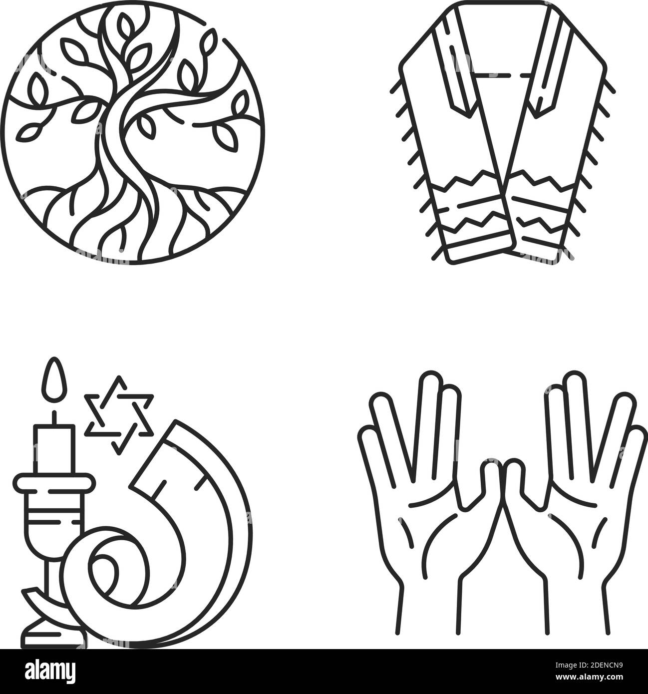 Judaism signs linear icons set Stock Vector