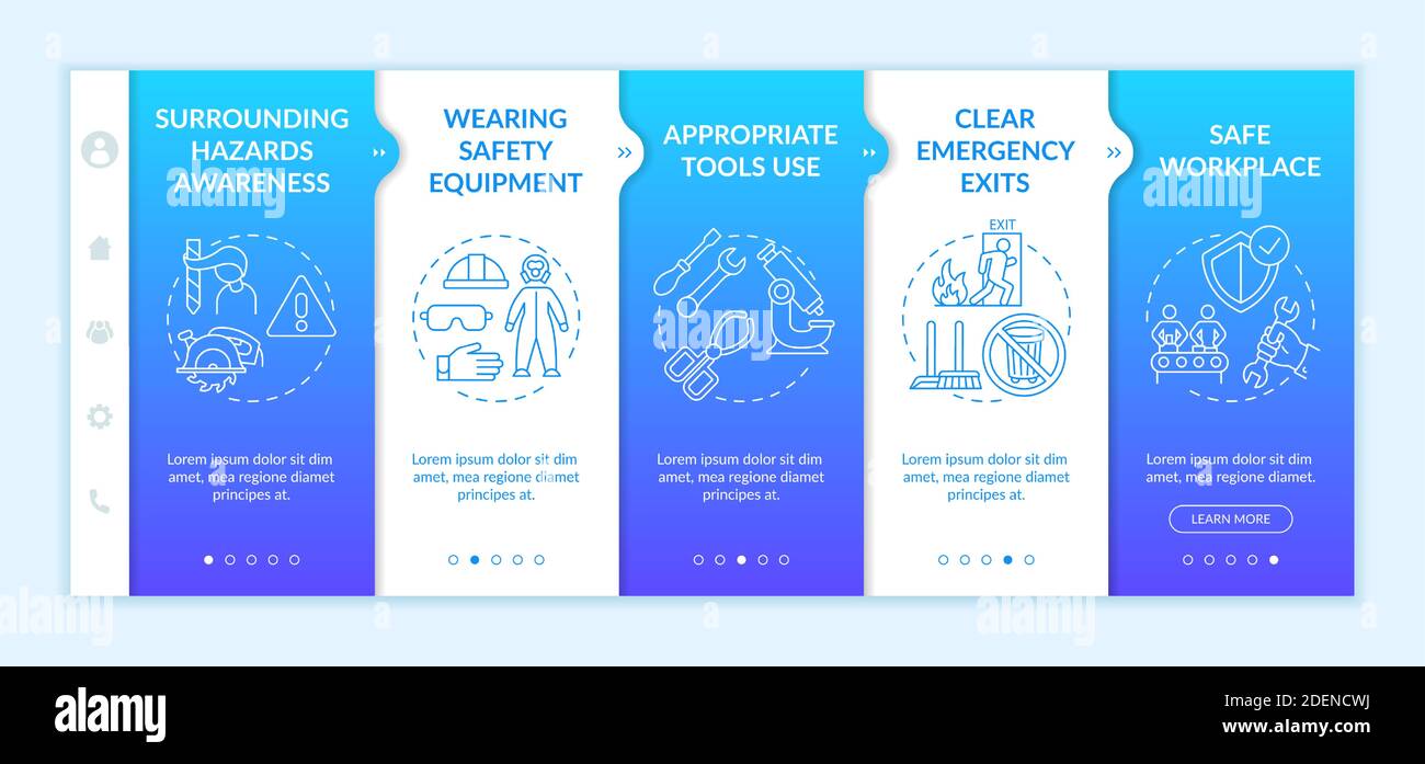 Workplace safety elements onboarding vector template Stock Vector