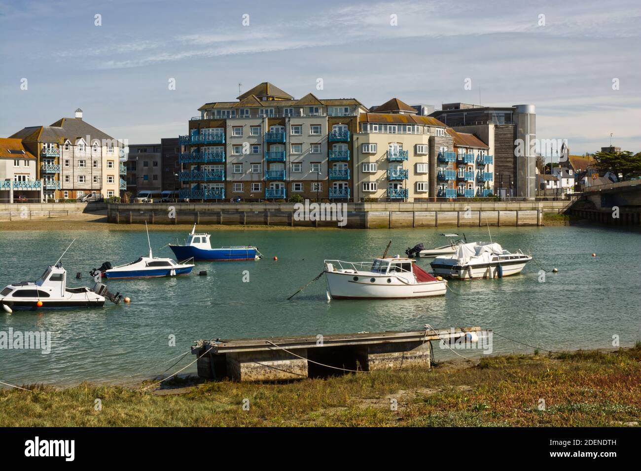 Modern housing apartments on the riverside of River Adur in Shoreham, West Sussex, England Stock Photo