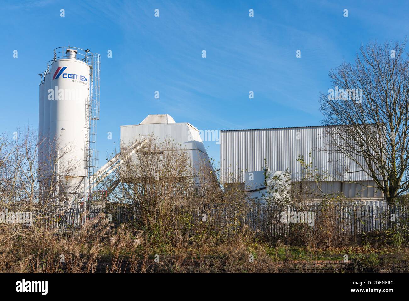 Cemex Readymix concrete manufacturing plant by Titford Pool under the M5 motorway in Oldbury,West Midlands Stock Photo