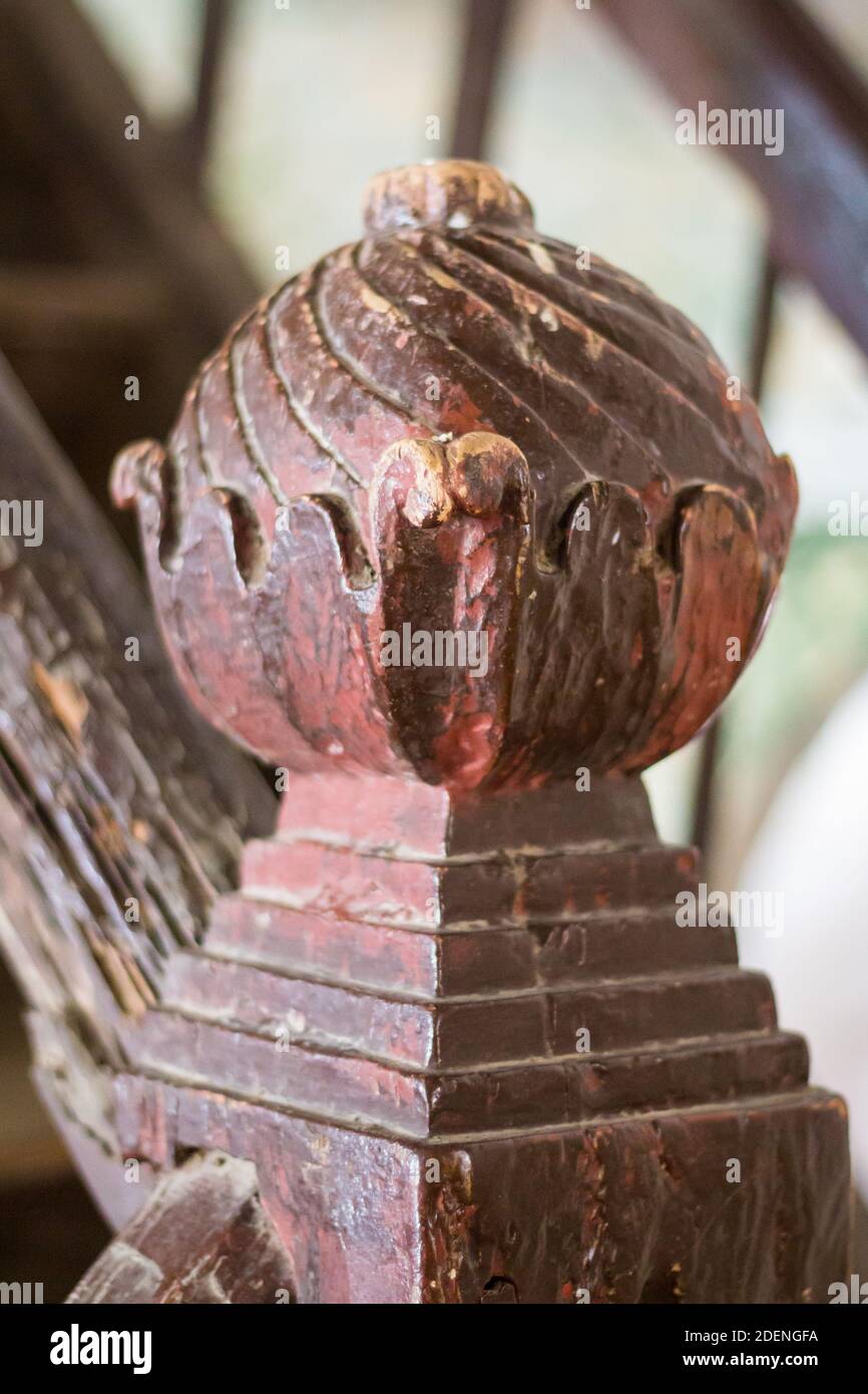 Old newel post inside the Loay Church in Bohol, Philippines Stock Photo