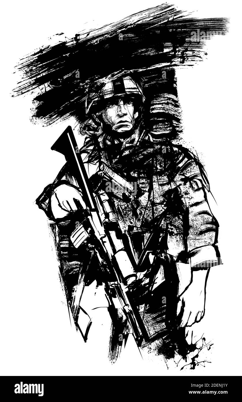 American soldier at war - vector illustration Stock Vector