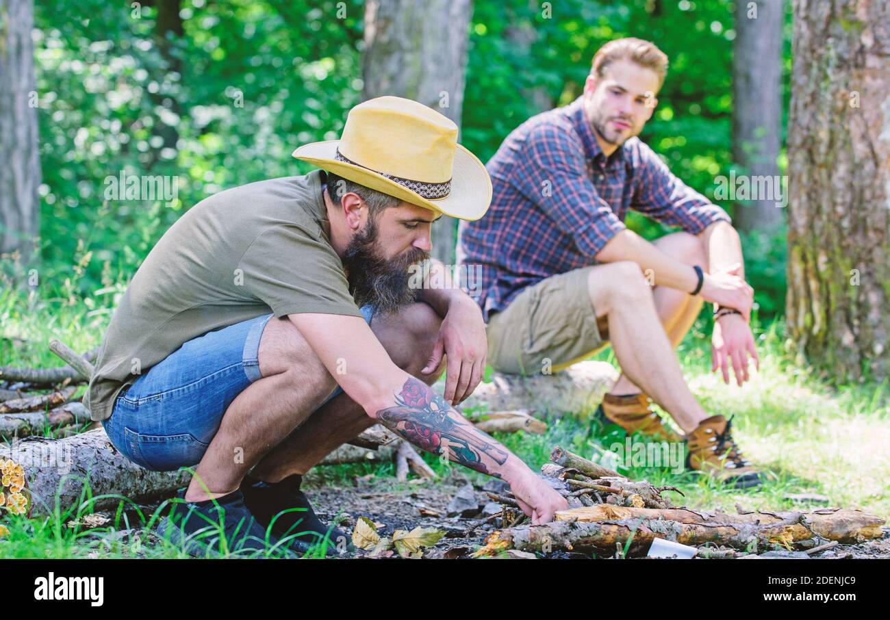 Masculinity concept. Ultimate guide to bonfires. How to build bonfire