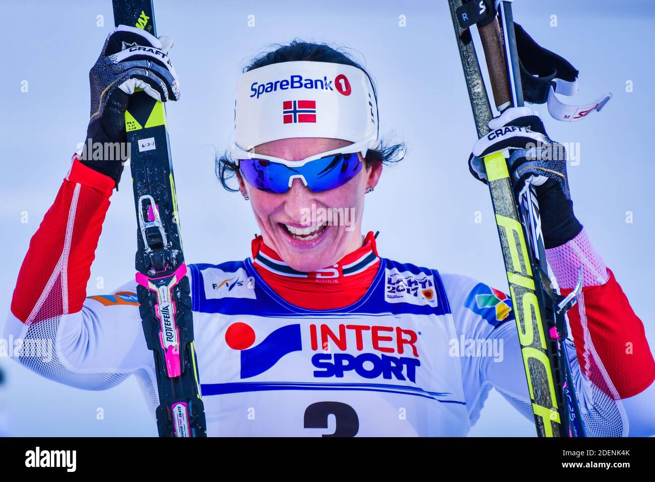 Norwegian Marit Bjørgen (Bjorgen, Bjoergen), after winning 30-K at the 2017 FIS World Nordic Ski Championships in Lahti, Finland. Stock Photo
