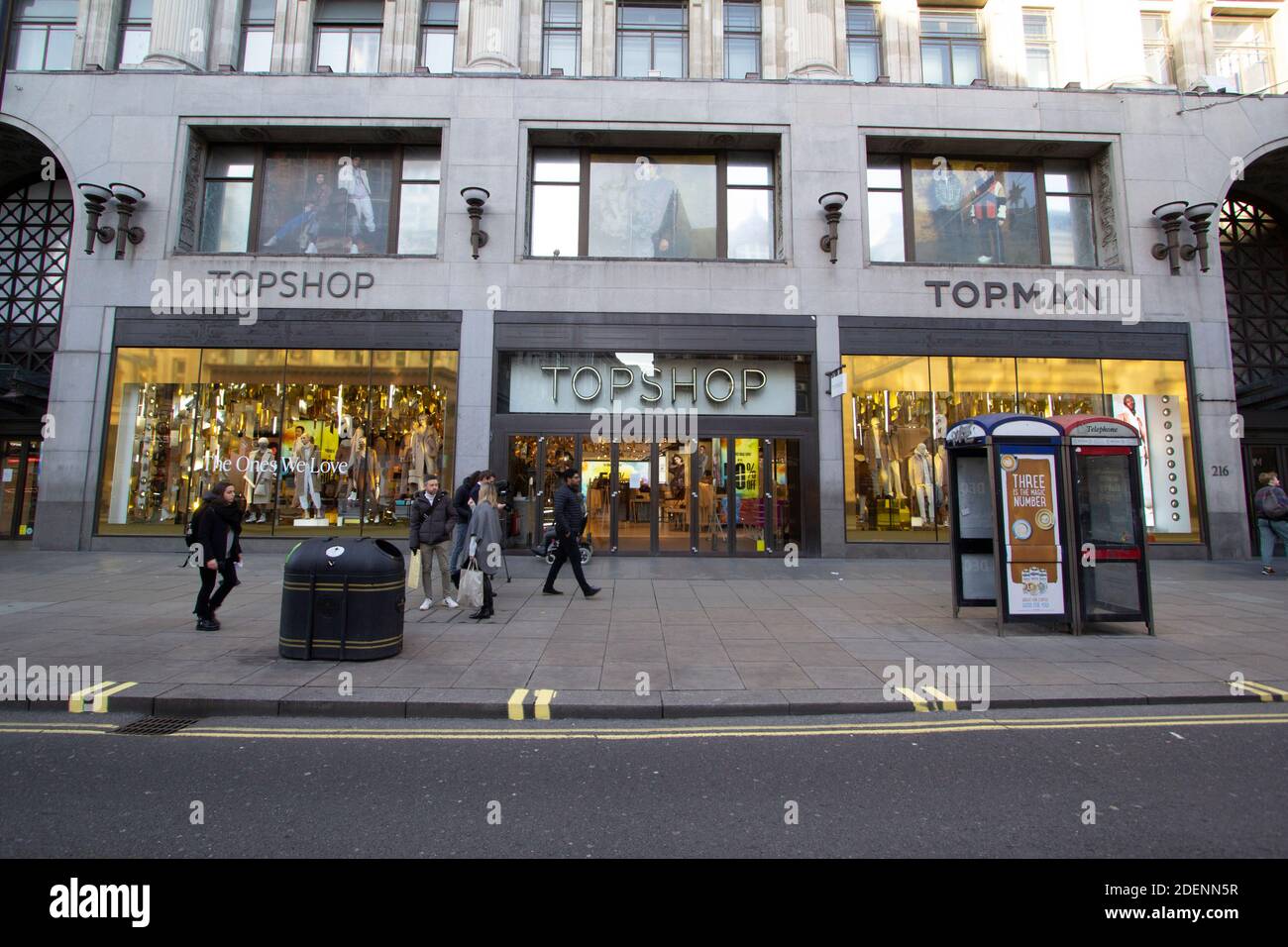 Arcadia group in administration   Topshop and Topman on  empty Oxford Street London shopping street during covid crisis as Arcadia group goes into administration Stock Photo