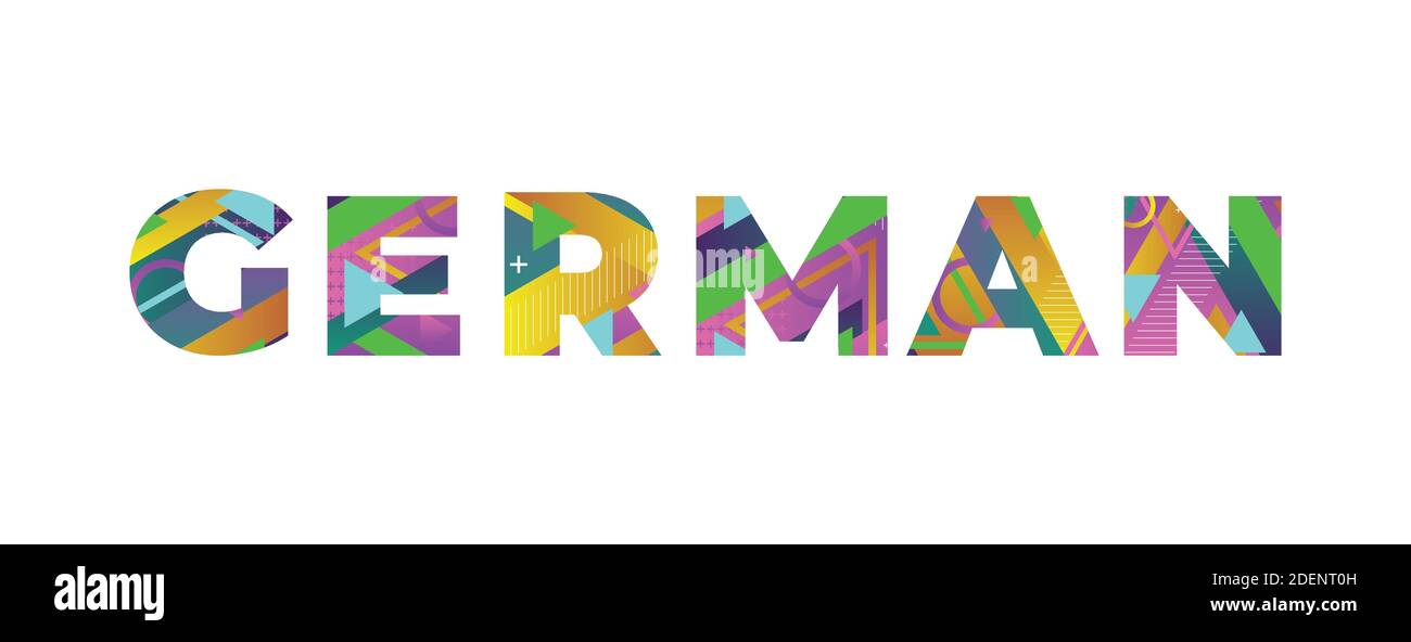 The word GERMAN concept written in colorful retro shapes and colors