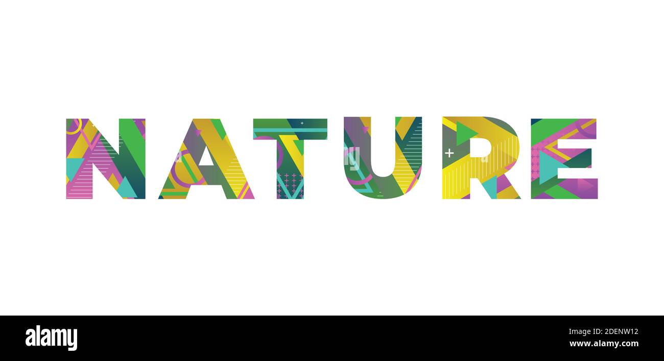 The word NATURE concept written in colorful retro shapes and colors