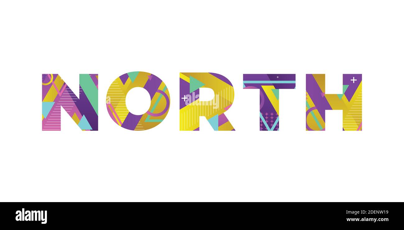 The word NORTH concept written in colorful retro shapes and colors