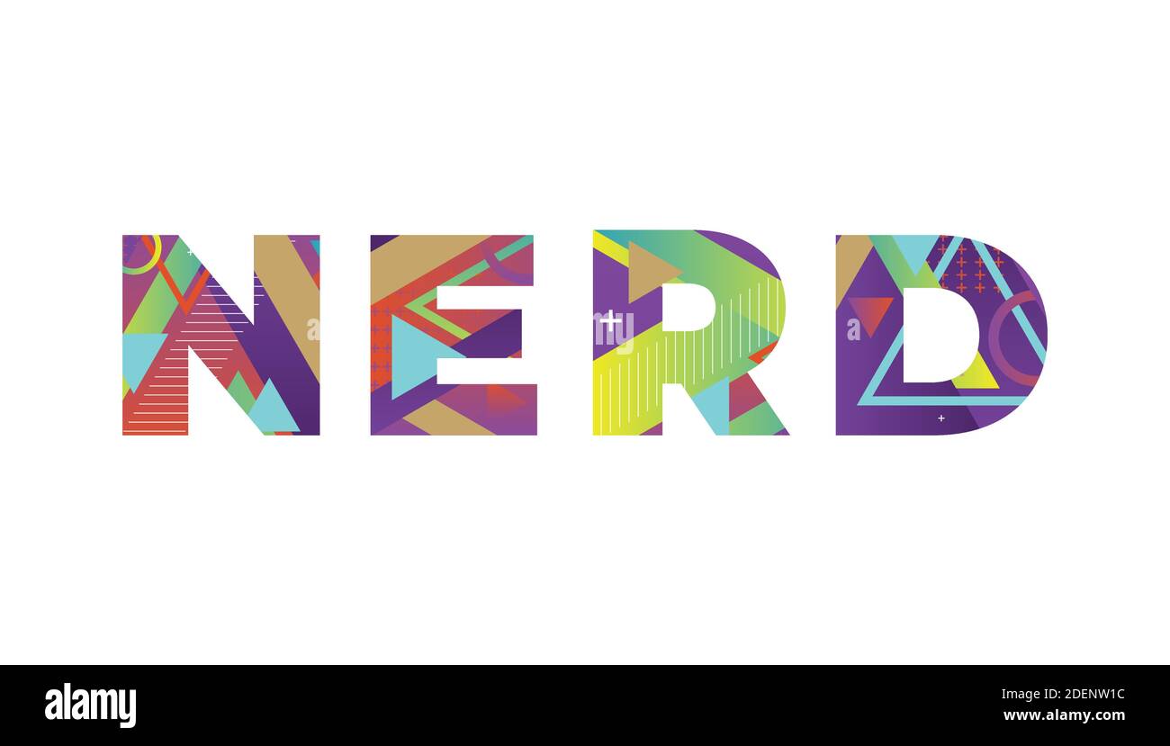 The word NERD concept written in colorful retro shapes and colors illustration. Stock Vector