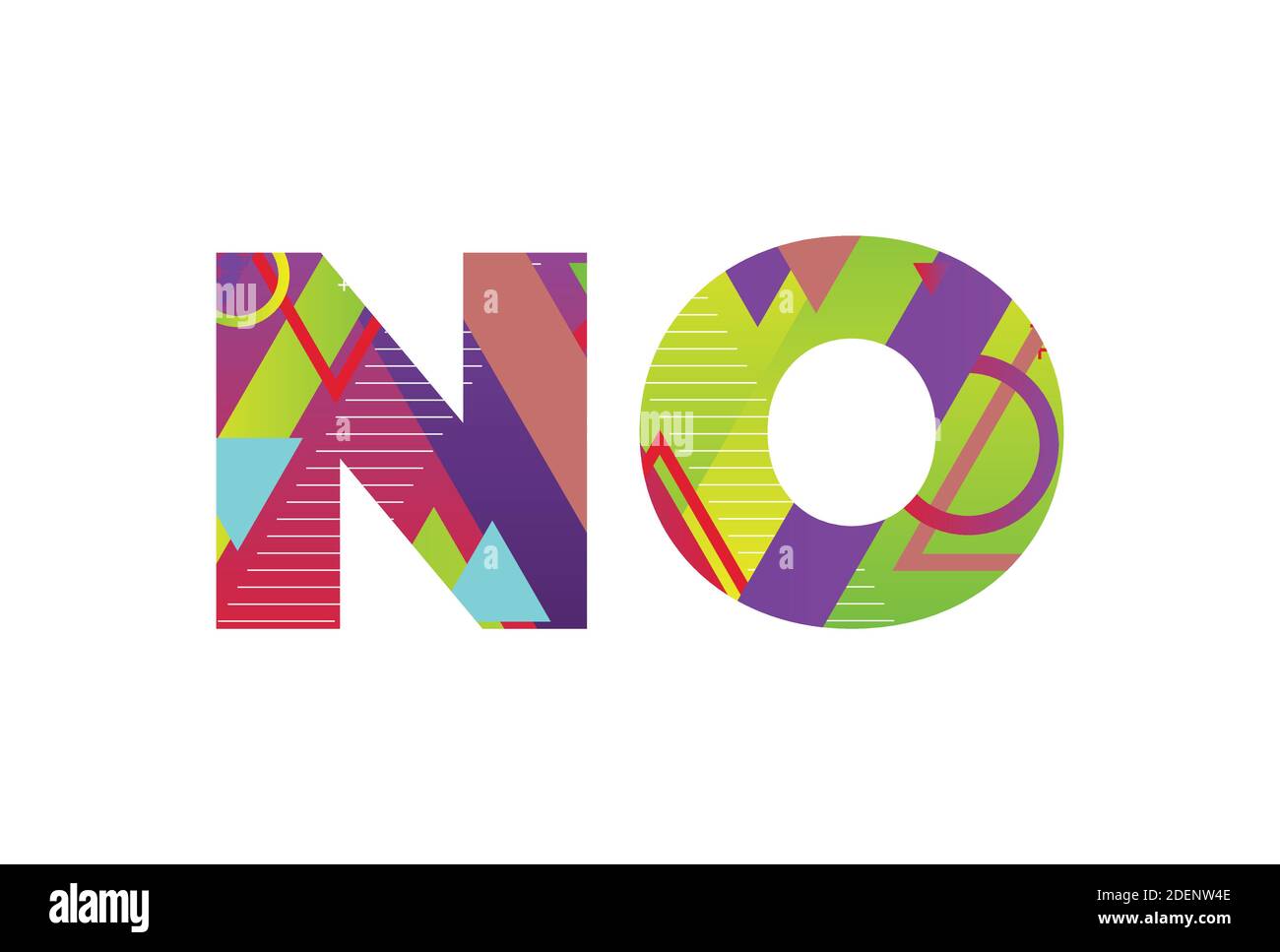 The word NO concept written in colorful retro shapes and colors