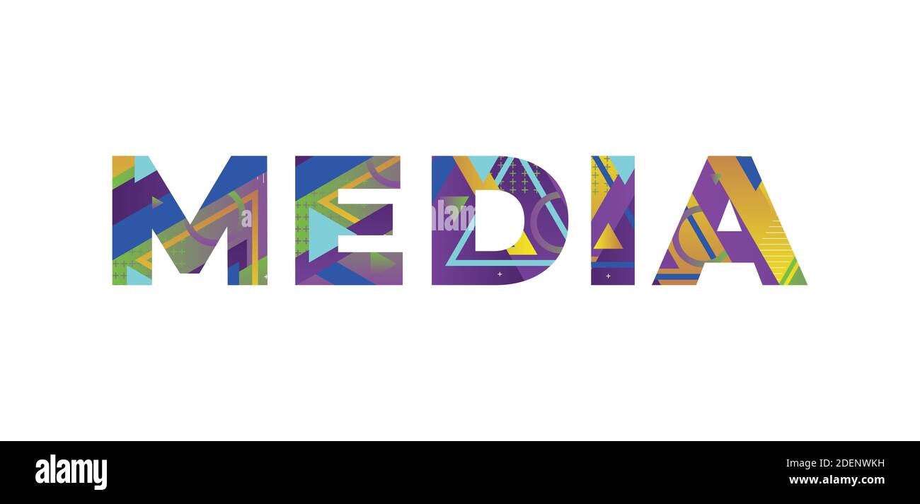 The word MEDIA concept written in colorful retro shapes and colors